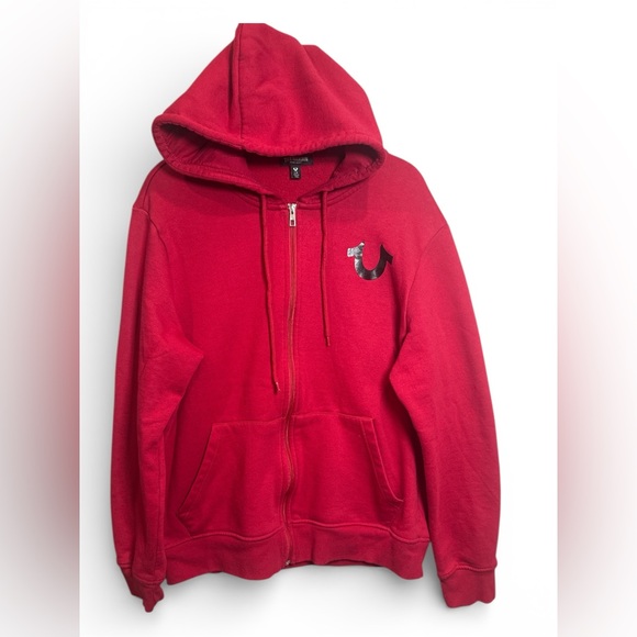 True Religion Y2K Red Zip Hoodie Graphic Logo Sweatshirt L - Picture 2 of 15